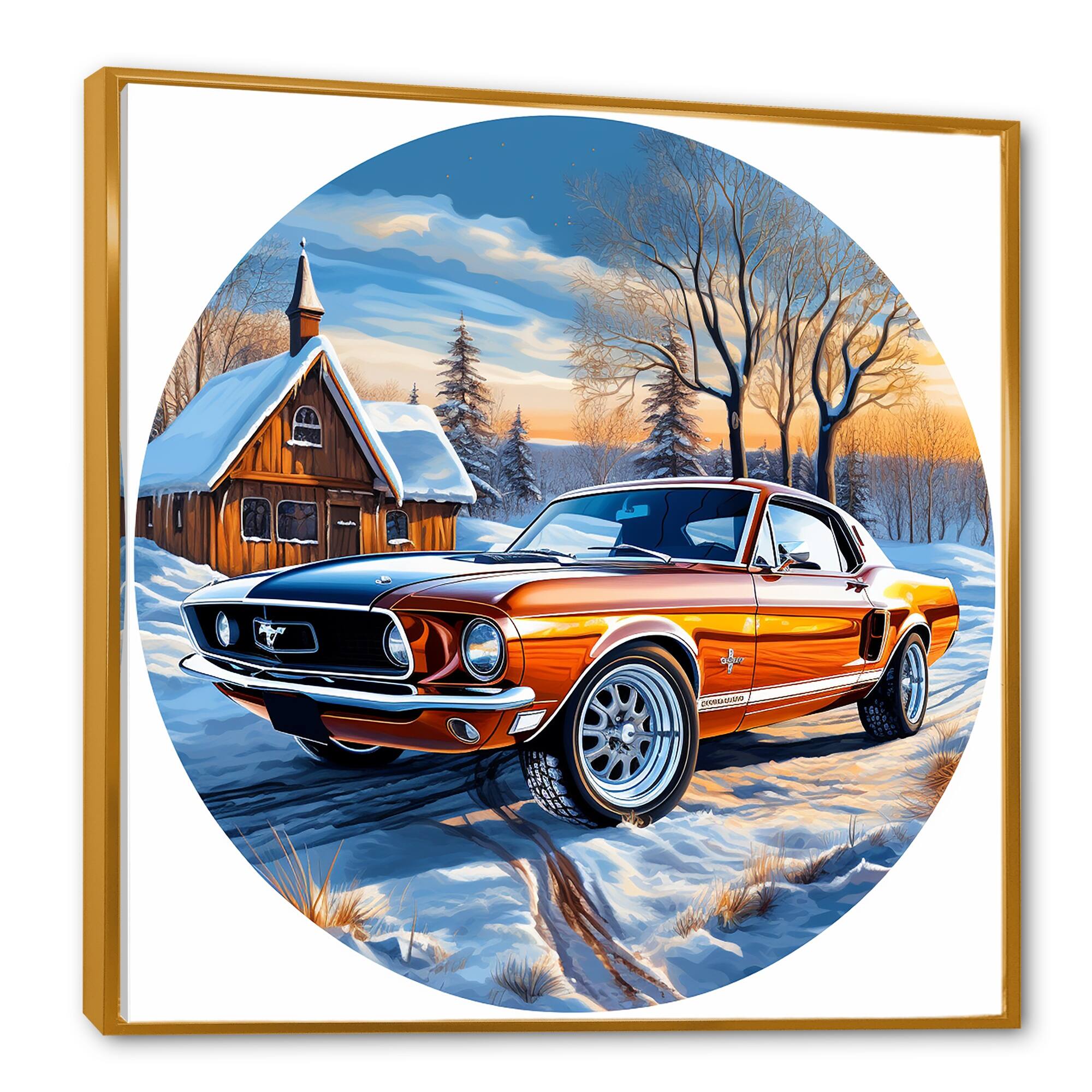Designart "Muscle Car Charm In Winter I" Car Muscle Car Framed Wall Art